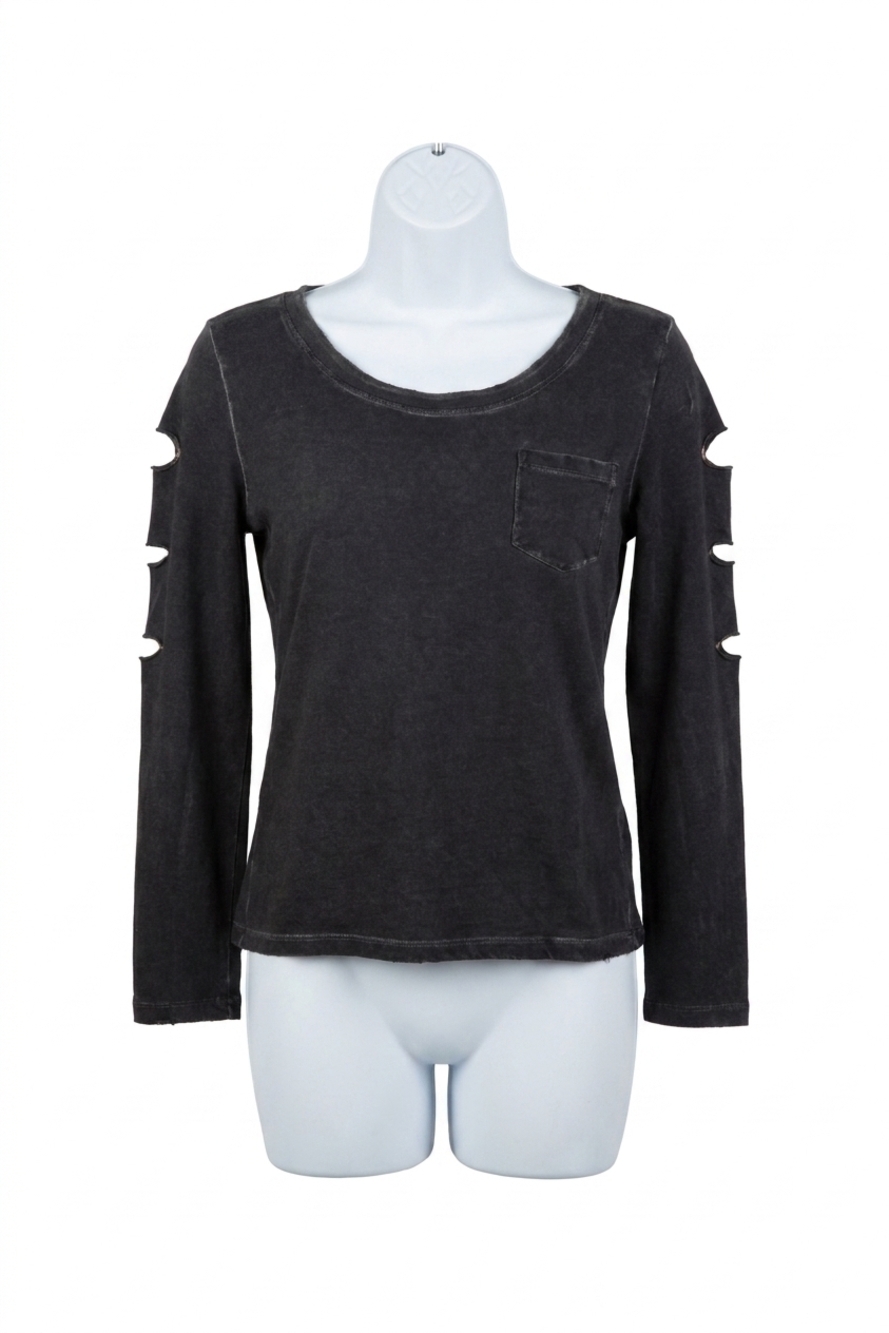 NEW ANGEL scoop-neck distressed top in gray